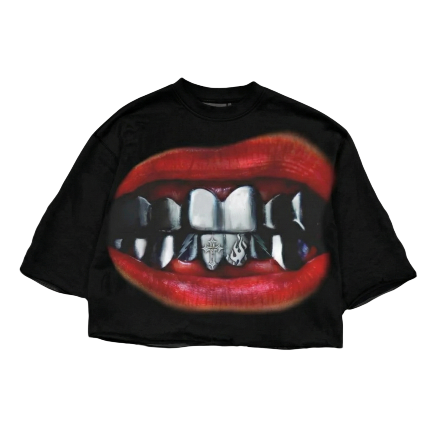 Chrome Grillz Graphic Cropped Tee (Black)