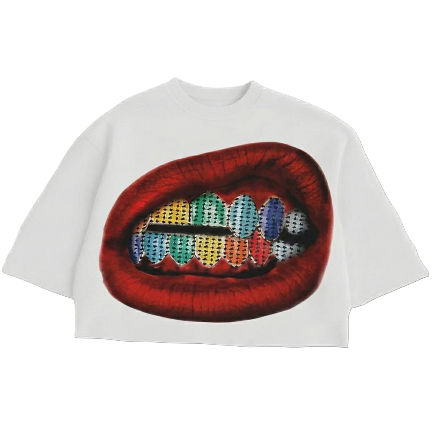 Rainbow Grillz Graphic Cropped Tee (White)