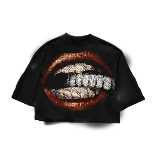 Diamond Grillz Graphic Cropped Tee (Black)
