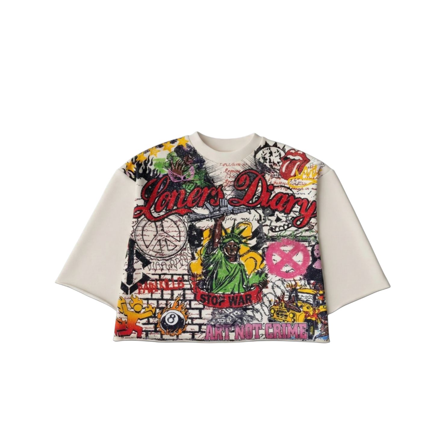 Loners Diary Graffiti Collage Cropped Tee