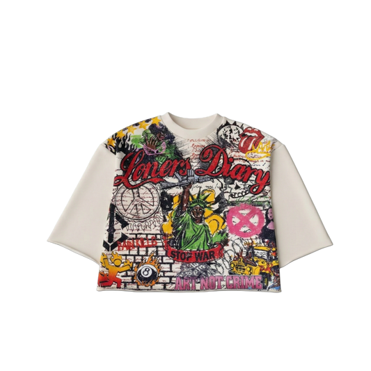 Loners Diary Graffiti Collage Cropped Tee