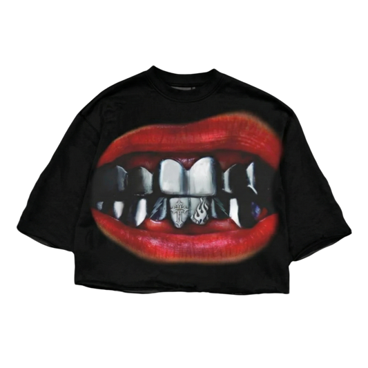 Chrome Grillz Graphic Cropped Tee (Black)