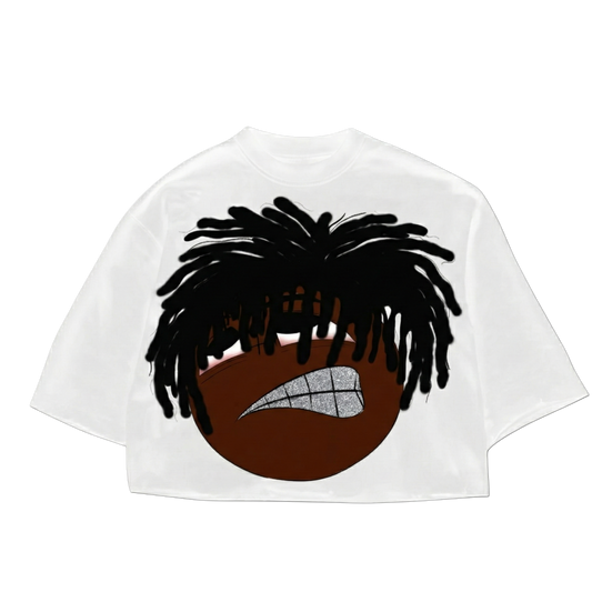 Dreadlocks Grill Graphic Cropped Tee (White)